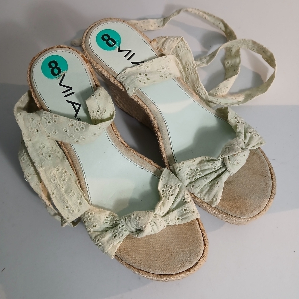 MIA Eyelets Fabric Wedge  Tie-Up Sandals